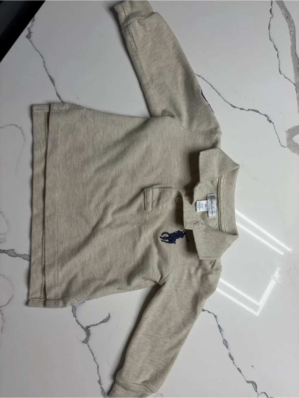 Ralph Lauren Beige Polo with Navy Pony Embroidery